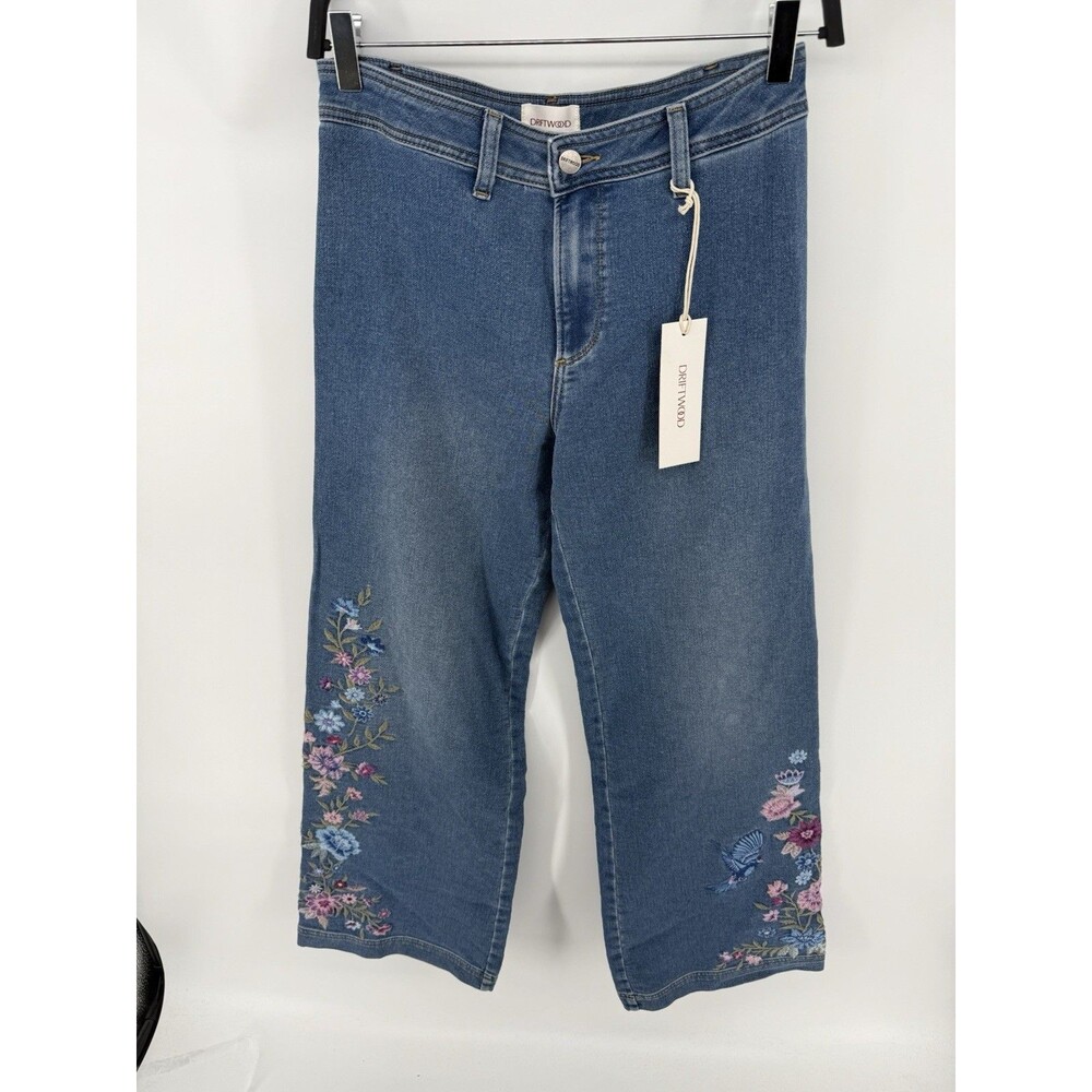 Driftwood High Waist Wide Leg Jeans Floral Embroidery Size 26